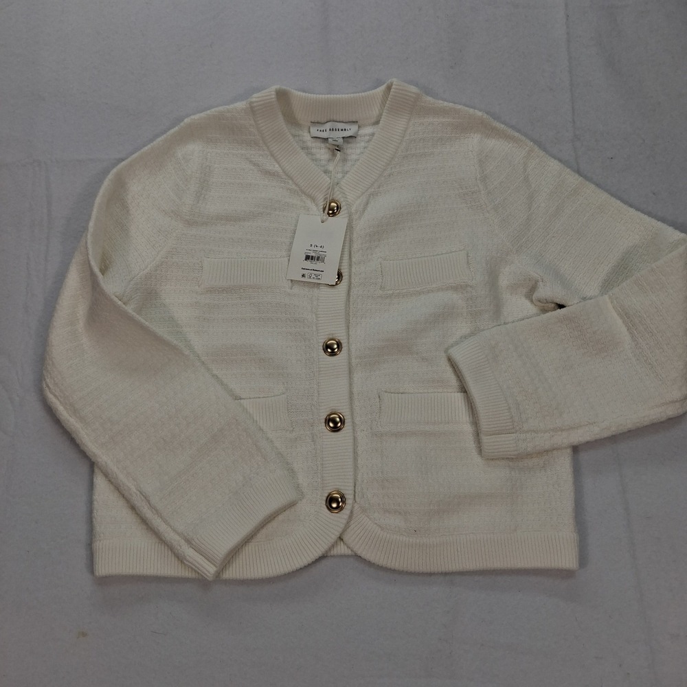 Free Assembly Cardigan Womens S Welt Pocket Cream Gold Button FAWSW00374FA25 NEW